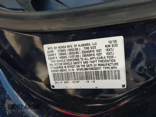 2006 Honda Odyssey EX-L with VIN 5FNRL38676B032317, listed as a IAAI auction lot 41681655 with 208,605 mi miles. Bid and sale history available at carsss.com. Image 9.