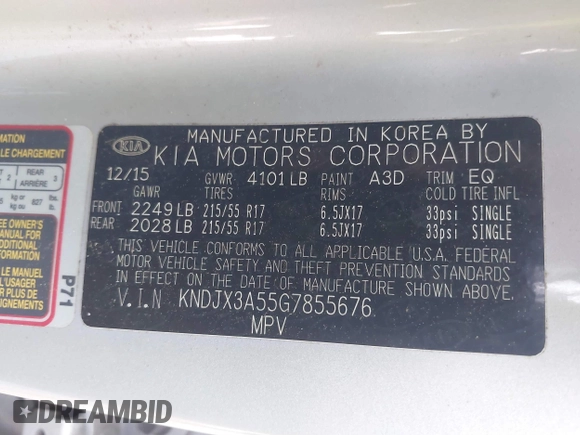 2016 Kia Soul ! with VIN KNDJX3A55G7855676, listed as a IAAI auction lot 41930250 with 97,168 mi miles. Bid and sale history available at carsss.com. Image 9.