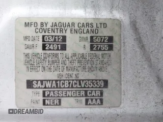 2012 Jaguar XJ with VIN SAJWA1CB7CLV35339, listed as a IAAI auction lot 41945850 with 123,501 mi miles and . Bid and sale history available at DreamBid. Image 9.