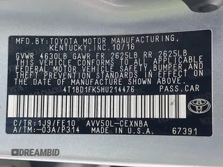 2017 Toyota Camry Hybrid LE with VIN 4T1BD1FK5HU214476, listed as a IAAI auction lot 41537972 with 66,313 mi miles. Bid and sale history available at carsss.com. Image 9.