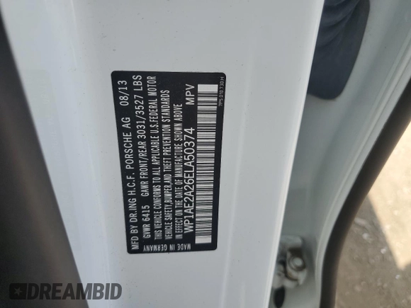 2014 Porsche Cayenne S Hybrid with VIN WP1AE2A26ELA50374, listed as a Copart auction lot 68050454 with 169,444 mi miles and Salvage title. Bid and sale history available at DreamBid. Image 12.
