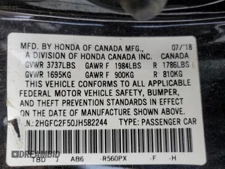 2018 Honda Civic Sedan LX with VIN 2HGFC2F50JH582244, listed as a Copart auction lot 53786895 with 0 mi miles and Salvage Title. Bid and sale history available at carsss.com. Image 12.