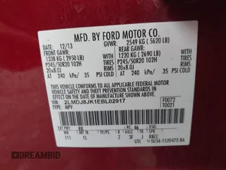 2014 Lincoln MKX with VIN 2LMDJ8JK1EBL02917, listed as a IAAI auction lot 41963678 with Not Provided miles. Bid and sale history available at carsss.com. Image 9.