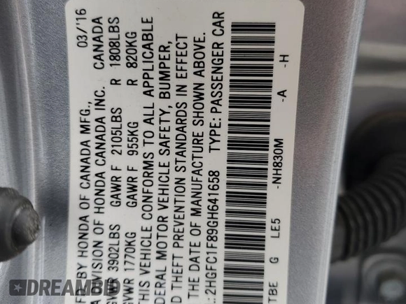 2016 Honda Civic EX-L z VIN 2HGFC1F89GH641658, wystawiony jako Copart lot #78308544 z przebiegiem 68 169 mil mil oraz Czysty tytuł • Clean title. Historia ofert i sprzedaży dostępna na DreamBid. Obrazek 12.