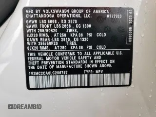 2020 Volkswagen Atlas SEL с VIN 1V2MC2CA0LC206767, выставлен на аукционе Copart как лот 36302093 с пробегом 12 909 миль миль и . История ставок и продаж доступна на DreamBid. Изображение 14.