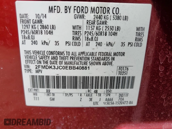 2014 Ford Edge SEL with VIN 2FMDK3JC0EBB40881, listed as a Copart auction lot 53697915 with 76,846 mi miles and Clean Title. Bid and sale history available at carsss.com. Image 14.