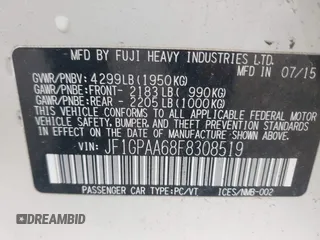 2015 Subaru Impreza 2.0i z VIN JF1GPAA68F8308519, wystawiony jako IAAI lot #42290716 z przebiegiem 59 110 mil mil oraz . Historia ofert i sprzedaży dostępna na DreamBid. Obrazek 9.