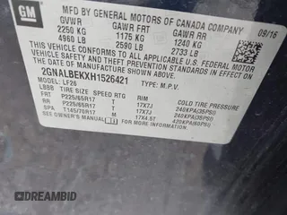 2017 Chevrolet Equinox LS with VIN 2GNALBEKXH1526421, listed as a IAAI auction lot 42156099 with 140,986 mi miles and . Bid and sale history available at carsss.com. Image 9.