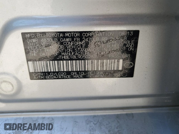 2013 Lexus GS 350 with VIN JTHBE1BL9D5028359, listed as a Copart auction lot 58947225 with 125,640 mi miles and Salvage title. Bid and sale history available at DreamBid. Image 12.