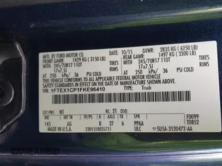 2015 Ford F-150 XL with VIN 1FTEX1CP1FKE96410, listed as a IAAI auction lot 41504551 with 96,145 mi miles. Bid and sale history available at carsss.com. Image 9.