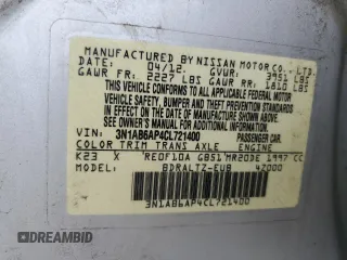 2012 Nissan Sentra S with VIN 3N1AB6AP4CL721400, listed as a Copart auction lot 61196185 with 129,776 mi miles and Salvage title. Bid and sale history available at DreamBid. Image 13.