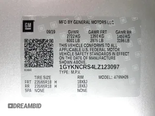 2020 Cadillac XT5 Premium Luxury FWD with VIN 1GYKNCRS4LZ123097, listed as a Copart auction lot 44147615 with 168,963 mi miles and Clean title. Bid and sale history available at DreamBid. Image 14.