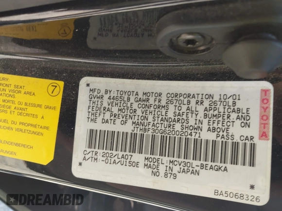 2002 Lexus ES 300 с VIN JTHBF30G620020471, выставлен на аукционе IAAI как лот 42190159 с пробегом 153 345 миль миль и . История ставок и продаж доступна на DreamBid. Изображение 9.