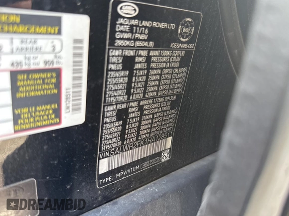 2017 Land Rover Range Rover Sport HSE z VIN SALWR2FK1HA128511, wystawiony jako Copart lot #62284745 z przebiegiem 119 383 mil mil oraz Szkoda całkowita • Salvage title. Historia ofert i sprzedaży dostępna na DreamBid. Obrazek 10.