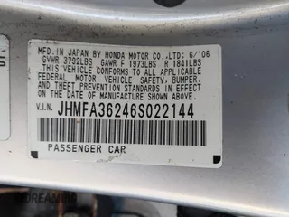 2006 Honda Civic z VIN JHMFA36246S022144, wystawiony jako IAAI lot #41976752 z przebiegiem Nie podano mil oraz . Historia ofert i sprzedaży dostępna na DreamBid. Obrazek 9.