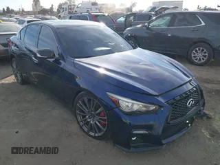 2021 Infiniti Q50 Red Sport 400 with VIN JN1FV7DPXMM850652, listed as a IAAI auction lot 41252436 with 48,380 mi miles and . Bid and sale history available at DreamBid. Image 1.
