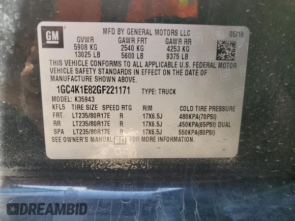 2016 Chevrolet Silverado 3500HD High Country with VIN 1GC4K1E82GF221171, listed as a Copart auction lot 49282265 with 91,249 mi miles and Salvage Title. Bid and sale history available at carsss.com. Image 12.