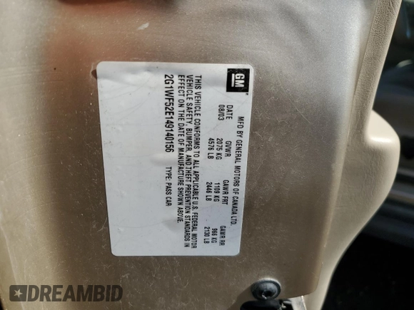 2004 Chevrolet Impala with VIN 2G1WF52E149140156, listed as a Copart auction lot 49079545 with 147,391 mi miles and Salvage title. Bid and sale history available at DreamBid. Image 13.