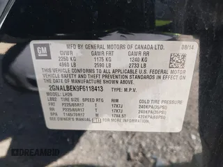 2015 Chevrolet Equinox LT z VIN 2GNALBEK9F6118413, wystawiony jako IAAI lot #42321968 z przebiegiem 96 525 mil mil oraz . Historia ofert i sprzedaży dostępna na DreamBid. Obrazek 9.