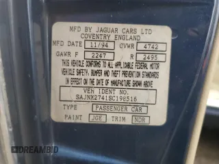 1995 Jaguar XJS with VIN SAJNX2741SC198516, listed as a Copart auction lot 69795314 with 75,227 mi miles and Salvage Title. Bid and sale history available at carsss.com. Image 12.