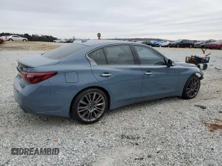 2021 Infiniti Q50 Red Sport 400 with VIN JN1FV7DPXMM850635, listed as a Copart auction lot 88910655 with 29,237 mi miles and Salvage Title. Bid and sale history available at DreamBid. Image 3.