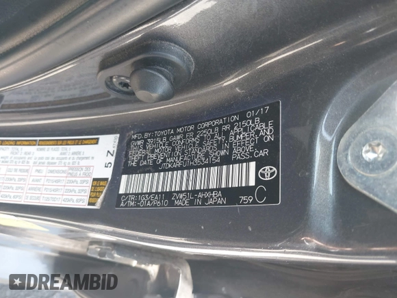 2017 Toyota Prius Two with VIN JTDKARFU1H3534154, listed as a IAAI auction lot 42531808 with 123,954 mi miles and . Bid and sale history available at DreamBid. Image 9.