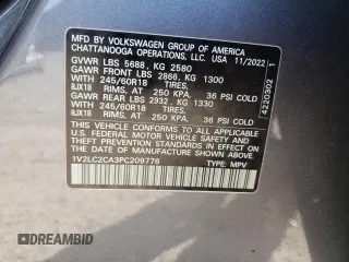 2023 Volkswagen Atlas SE с VIN 1V2LC2CA3PC209776, выставлен на аукционе Copart как лот 73161954 с пробегом Не указан миль и Списание • Salvage title. История ставок и продаж доступна на DreamBid. Изображение 13.