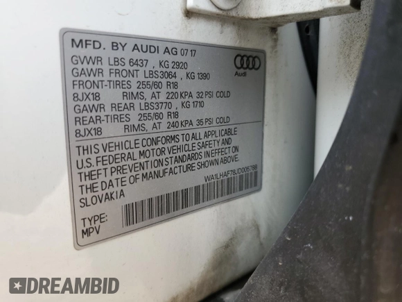 2018 Audi Q7 Premium Plus z VIN WA1LHAF78JD005788, wystawiony jako Copart lot #60714865 z przebiegiem 125 988 mil mil oraz Szkoda całkowita • Salvage title. Historia ofert i sprzedaży dostępna na DreamBid. Obrazek 12.
