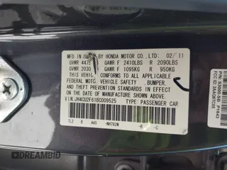 2011 Acura TSX with VIN JH4CU2F61BC009525, listed as a IAAI auction lot 42305819 with 182,765 mi miles and . Bid and sale history available at DreamBid. Image 9.