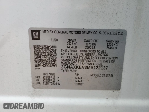 2021 Chevrolet Equinox LT with VIN 3GNAXKEV2MS122137, listed as a Copart auction lot 52217525 with 49,718 mi miles and Clean Title. Bid and sale history available at DreamBid. Image 13.