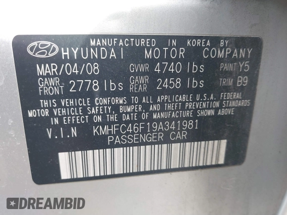 2009 Hyundai Azera Limited with VIN KMHFC46F19A341981, listed as a IAAI auction lot 41714918 with 148,425 mi miles and . Bid and sale history available at DreamBid. Image 9.