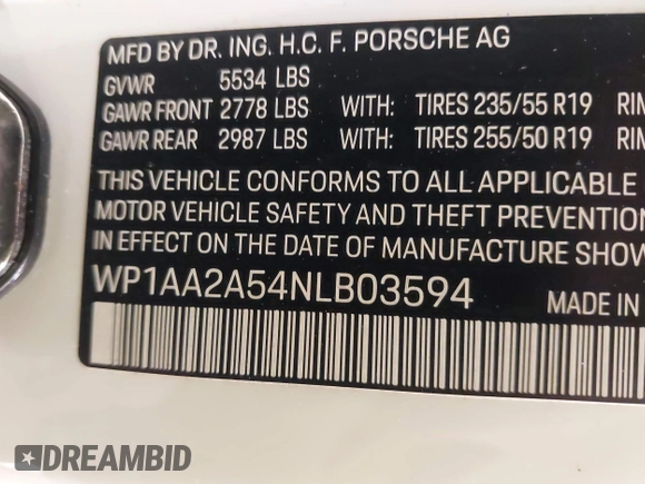 2022 Porsche Macan with VIN WP1AA2A54NLB03594, listed as a IAAI auction lot 41696623 with 43,779 mi miles and . Bid and sale history available at DreamBid. Image 9.