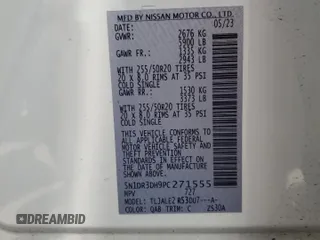 2023 Nissan Pathfinder Platinum with VIN 5N1DR3DH9PC271555, listed as a Copart auction lot 55028165 with 14,137 mi miles and Salvage title. Bid and sale history available at DreamBid. Image 13.