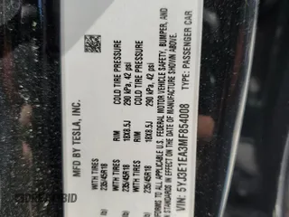 2021 Tesla Model 3 Standard Range Plus z VIN 5YJ3E1EA3MF854008, wystawiony jako Copart lot #49494315 z przebiegiem 220 354 mil mil oraz Tytuł czysty. Historia ofert i sprzedaży dostępna na DreamBid. Obrazek 12.