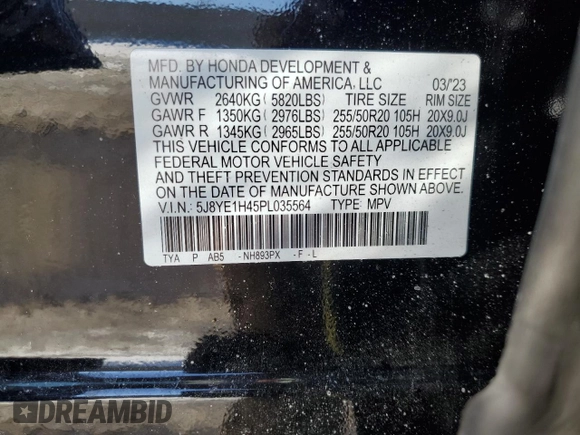 2023 Acura MDX w/Technology Package with VIN 5J8YE1H45PL035564, listed as a Copart auction lot 43819415 with 16,166 mi miles and Salvage Title. Bid and sale history available at carsss.com. Image 13.