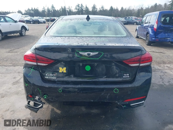 2018 Genesis G80 3.8L with VIN KMHGN4JE0JU246022, listed as a IAAI auction lot 41855219 with 106,277 mi miles. Bid and sale history available at carsss.com. Image 6.