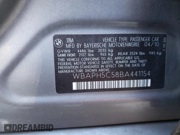 2011 BMW 3 Series 328i with VIN WBAPH5C58BA441154, listed as a Copart auction lot 50467185 with 167,328 mi miles and Salvage Title. Bid and sale history available at carsss.com. Image 14.