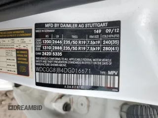 2013 Mercedes-Benz GLK 350 with VIN WDCGG8JB4DG016671, listed as a Copart auction lot 60396494 with 213,547 mi miles and Non Repairable. Bid and sale history available at DreamBid. Image 12.