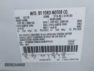 2018 Ford Explorer with VIN 1FM5K7B82JGB97012, listed as a IAAI auction lot 41373521 with 109,534 mi miles and . Bid and sale history available at DreamBid. Image 9.