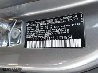 2003 BMW Z4 3.0i with VIN 4USBT53473LU00534, listed as a IAAI auction lot 41858369 with 80,612 mi miles. Bid and sale history available at carsss.com. Image 9.