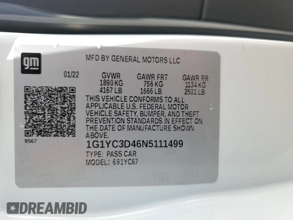 2022 Chevrolet Corvette 3LT with VIN 1G1YC3D46N5111499, listed as a Copart auction lot 77800734 with 16,188 mi miles and Salvage Title. Bid and sale history available at carsss.com. Image 12.