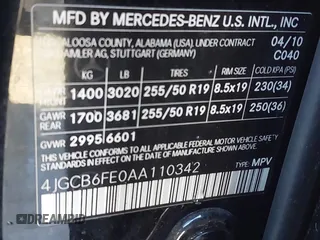 2010 Mercedes-Benz R-Class R 350 with VIN 4JGCB6FE0AA110342, listed as a IAAI auction lot 41440290 with 164,596 mi miles. Bid and sale history available at carsss.com. Image 9.