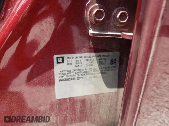 2017 Buick Regal Sport Touring with VIN 2G4GL5EXXH9105523, listed as a Copart auction lot 54274505 with 164,590 mi miles and Salvage Title. Bid and sale history available at DreamBid. Image 12.
