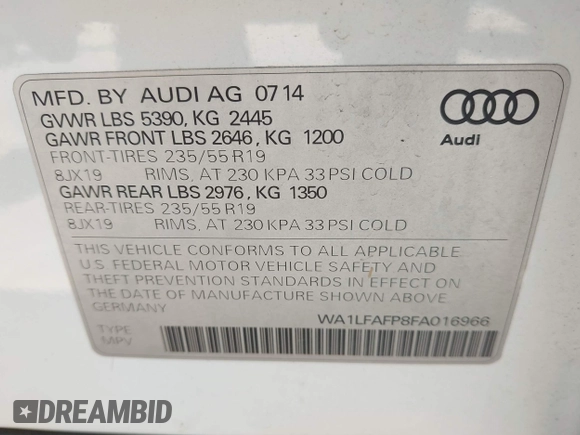 2015 Audi Q5 Premium Plus z VIN WA1LFAFP8FA016966, wystawiony jako IAAI lot #42602425 z przebiegiem 148 372 mil mil oraz . Historia ofert i sprzedaży dostępna na DreamBid. Obrazek 9.