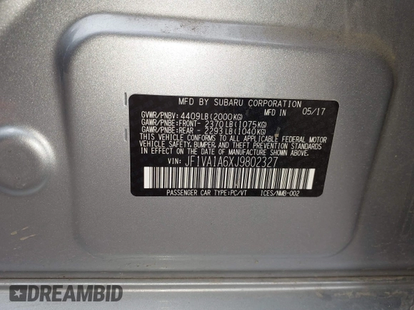 2018 Subaru WRX with VIN JF1VA1A6XJ9802327, listed as a IAAI auction lot 42158456 with 87,669 mi miles and . Bid and sale history available at DreamBid. Image 9.