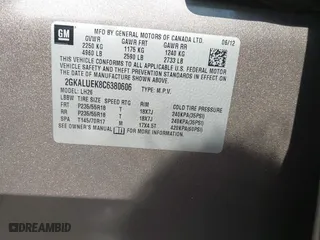 2012 GMC Terrain SLT-1 with VIN 2GKALUEK8C6380606, listed as a IAAI auction lot 41935243 with 123,243 mi miles. Bid and sale history available at carsss.com. Image 9.