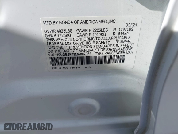 2021 Acura ILX Premium with VIN 19UDE2F73MA007352, listed as a IAAI auction lot 42548780 with 51,339 mi miles and . Bid and sale history available at DreamBid. Image 9.