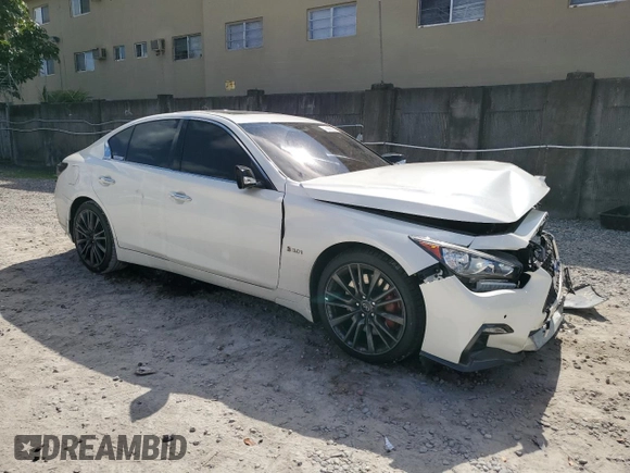 2020 Infiniti Q50 Red Sport 400 with VIN JN1FV7AR3LM660292, listed as a Copart auction lot 43868325 with 63,636 mi miles and Non Repairable. Bid and sale history available at carsss.com. Image 4.