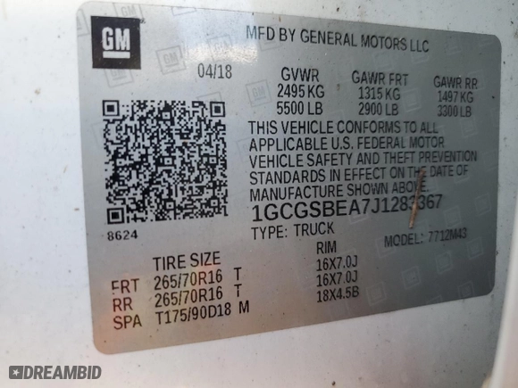 2018 Chevrolet Colorado 2WD Work Truck with VIN 1GCGSBEA7J1283367, listed as a Copart auction lot 74026054 with 0 mi miles and Salvage Title. Bid and sale history available at carsss.com. Image 12.