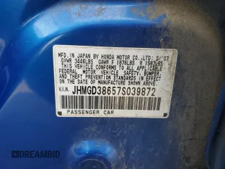 2007 Honda Fit Sport with VIN JHMGD38657S039872, listed as a Copart auction lot 44629865 with 163,196 mi miles and Salvage Title. Bid and sale history available at carsss.com. Image 12.